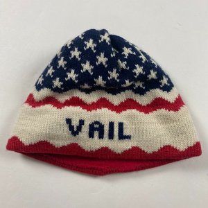 Vintage Vermont Originals USA Wool Ski Cap Beanie Hat Vail Colorado US Flag